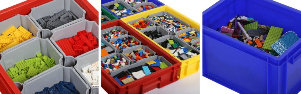 Unsere Stapelbehälter als Aufbewahrungsboxen für Bausteine