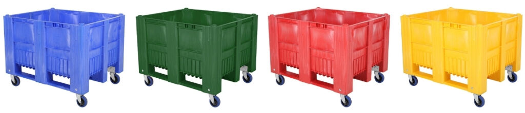 Farbige Palettenboxen auf Rollen